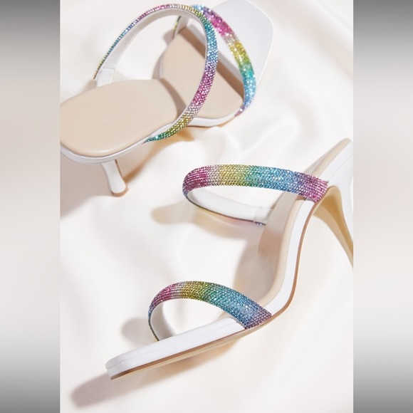 NIB Pastel Rainbow Rhinestone Sandal Heels - Picture 2 of 8